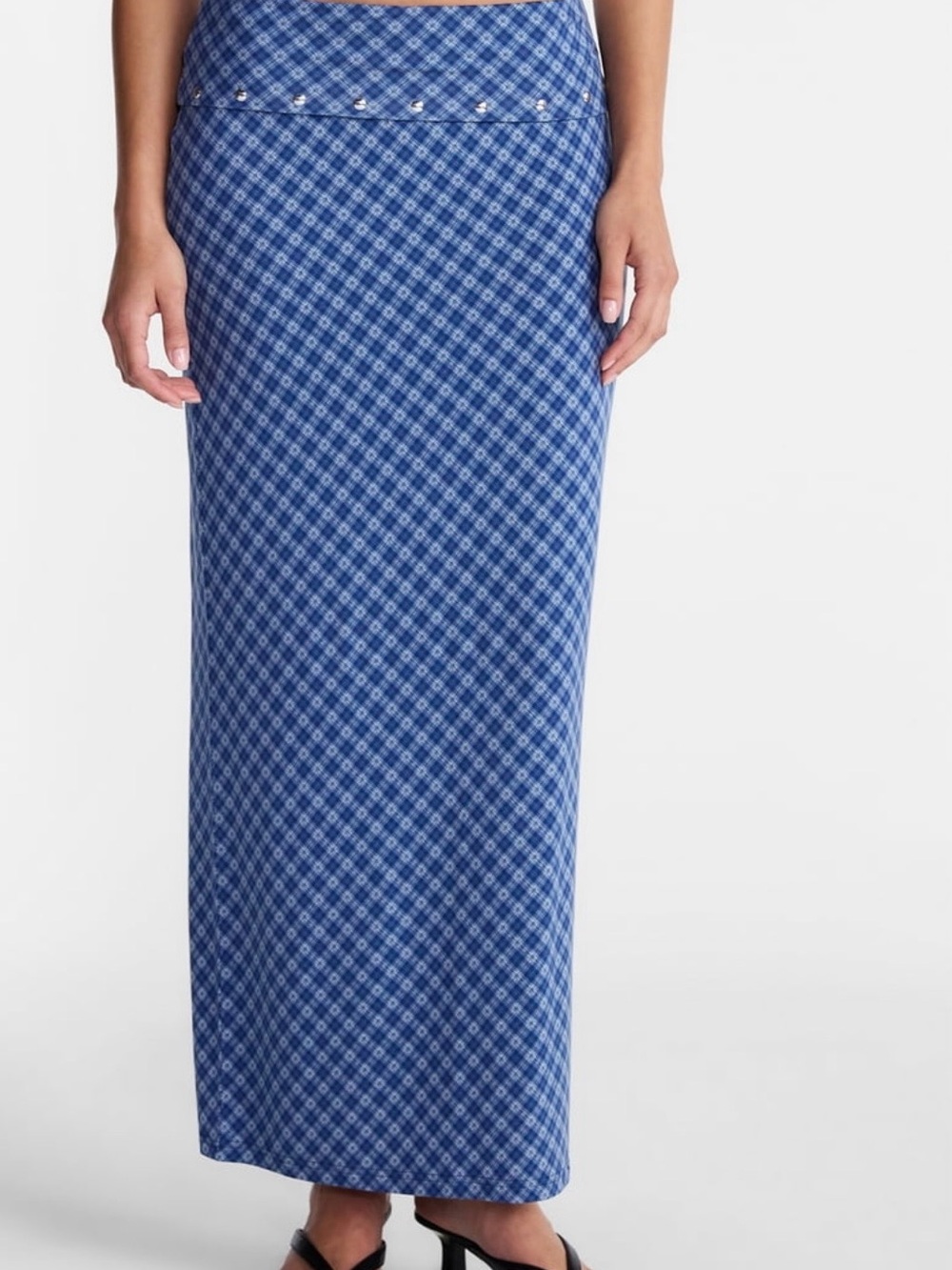 No Boundaries Blue Plaid Maxi Skirt size medium fold over style